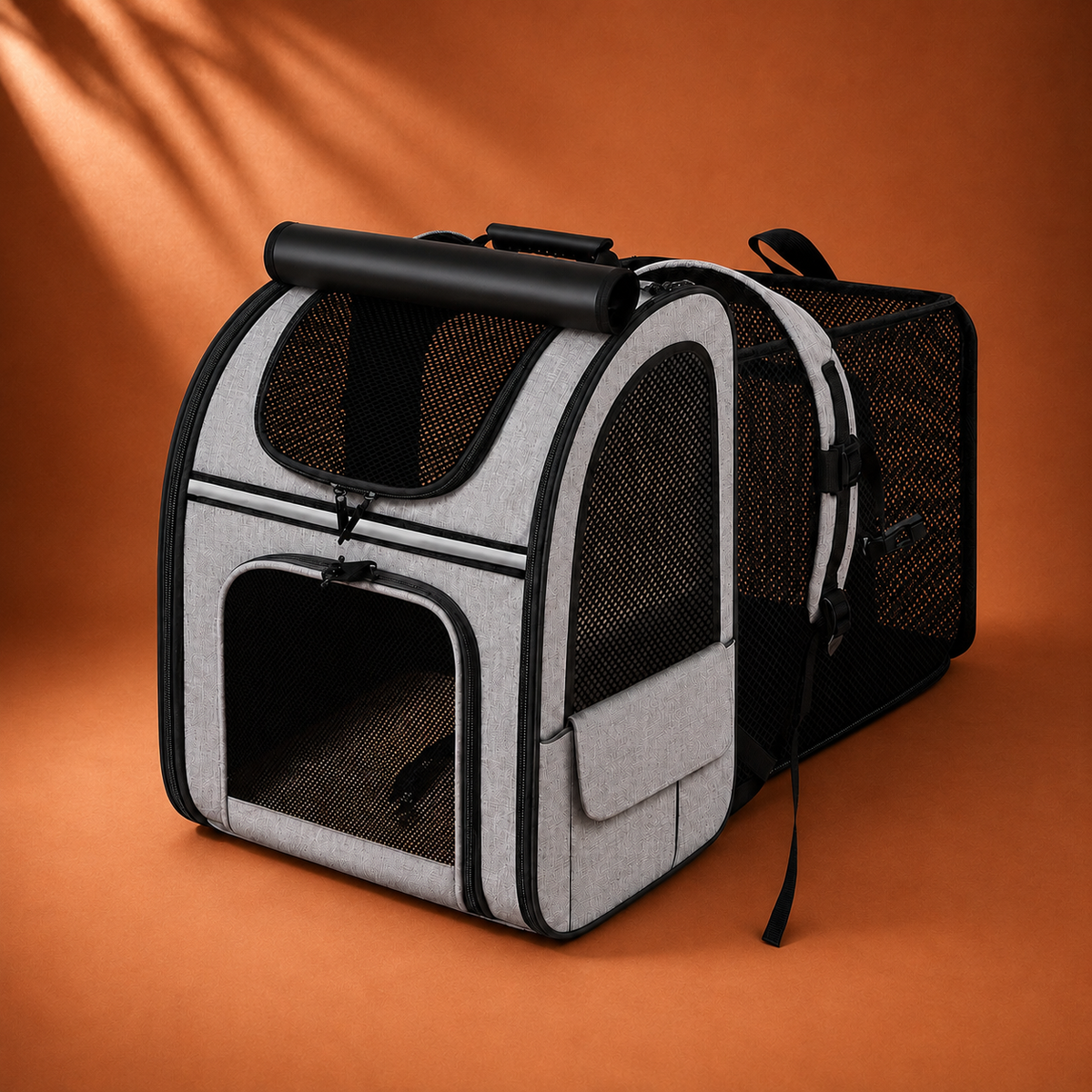 sac a dos transport gris vue trois quart